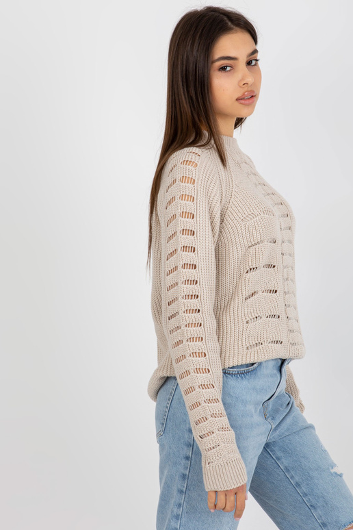 Bēšs garš oversize džemperis ar ažūra...