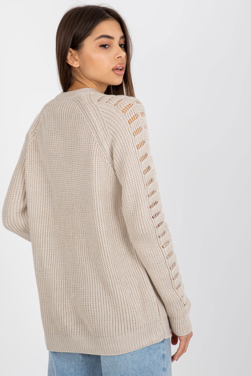 Bēšs garš oversize džemperis ar ažūra...