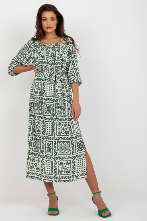 Gaiši bēša zaļa midi kleita ar šķēlumu