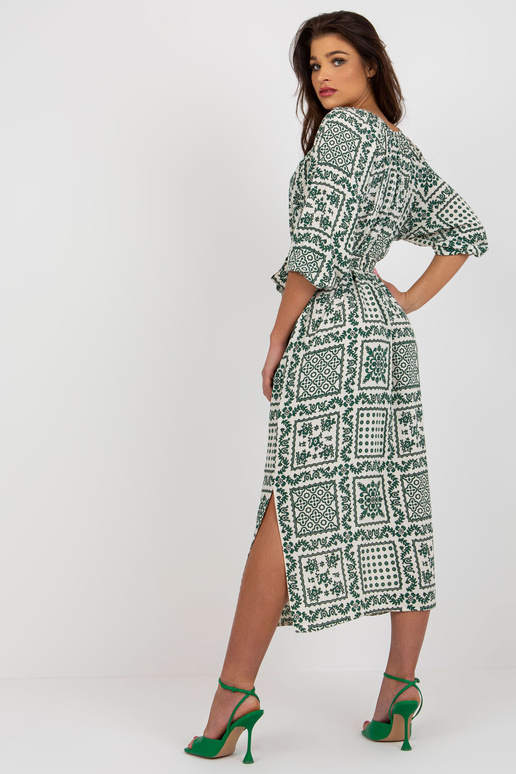 Gaiši bēša zaļa midi kleita ar šķēlumu