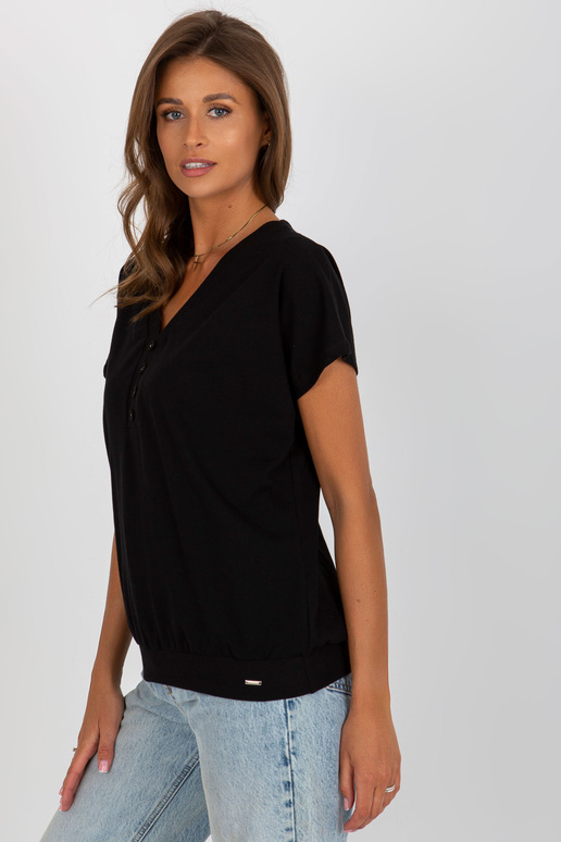 Melna sieviešu pamata kokvilnas blūze