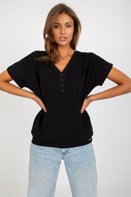 Melna sieviešu pamata kokvilnas blūze
