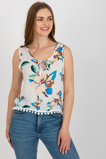 Balta puķaina blūze ar...