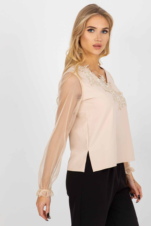 Bēša eleganta svinīga blūze ar mežģīnēm