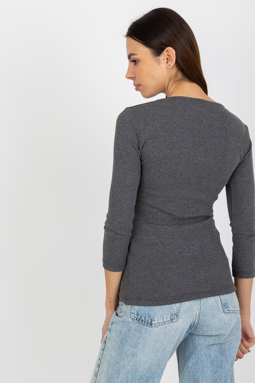 Tumši pelēka rievota blūze ar...