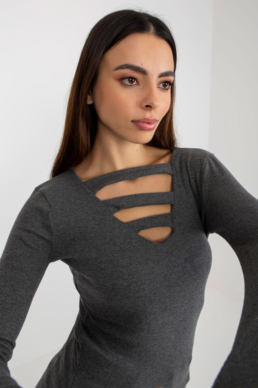 Tumši pelēka rievota blūze ar...