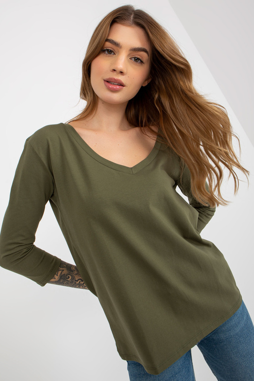 Haki krāsas kokvilnas pamata blūze ar...
