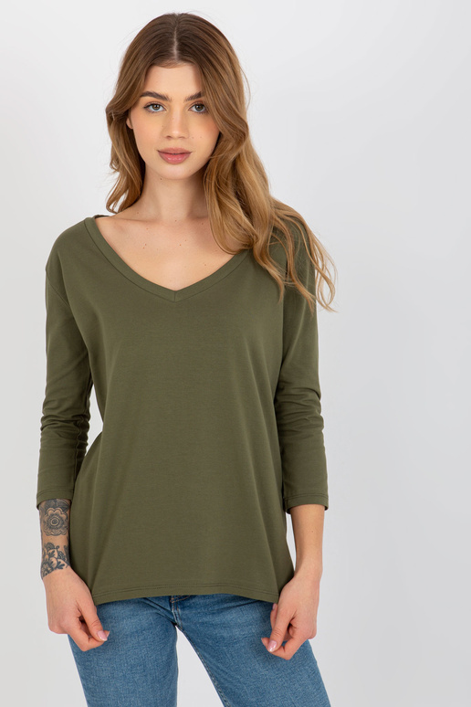 Haki krāsas kokvilnas pamata blūze ar...