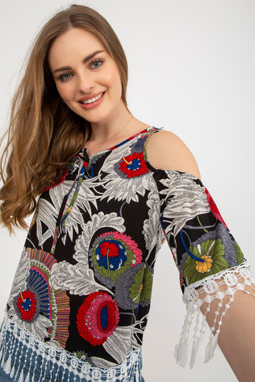 Melna blūze ar apdruku un...