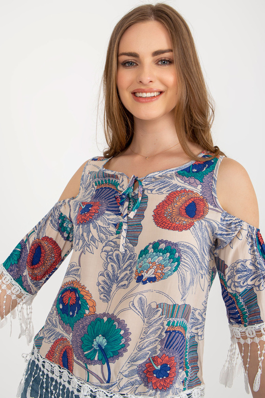 Bēša vasaras blūze ar apdruku un...