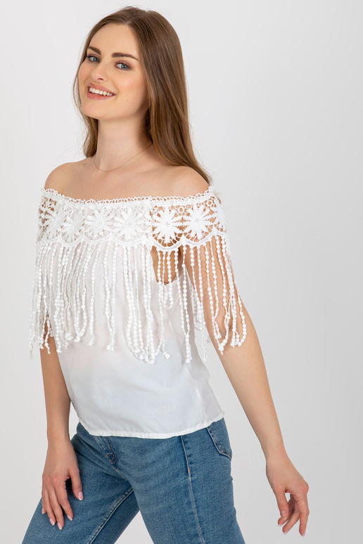 Balta sieviešu spāņu blūze ar bārkstīm