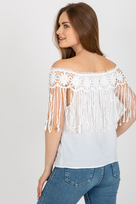 Balta sieviešu spāņu blūze ar bārkstīm