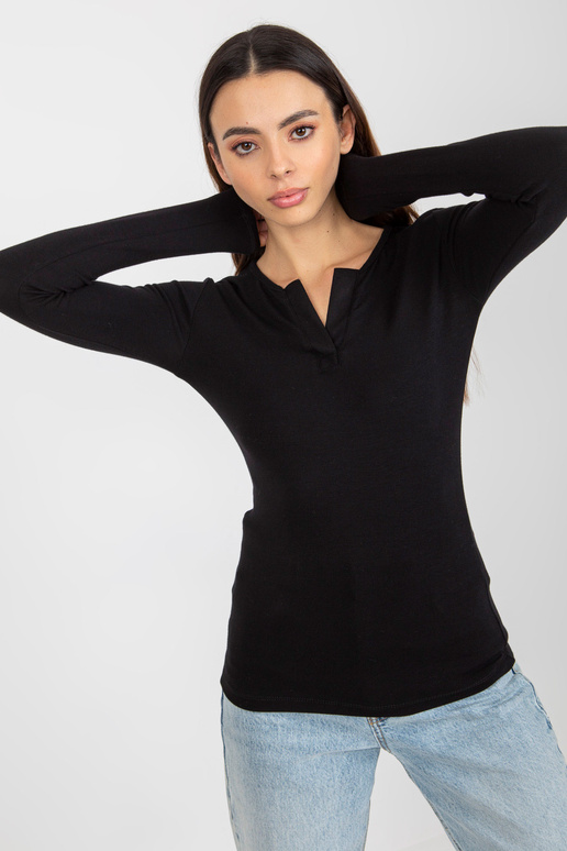 Melna viskozes gadījuma blūze ar V...