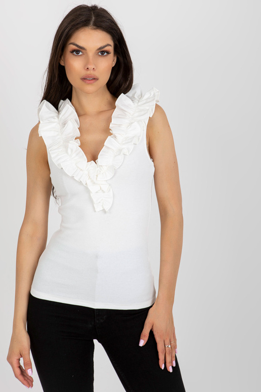 Ecru rievotu tops ar volāniem kakla...