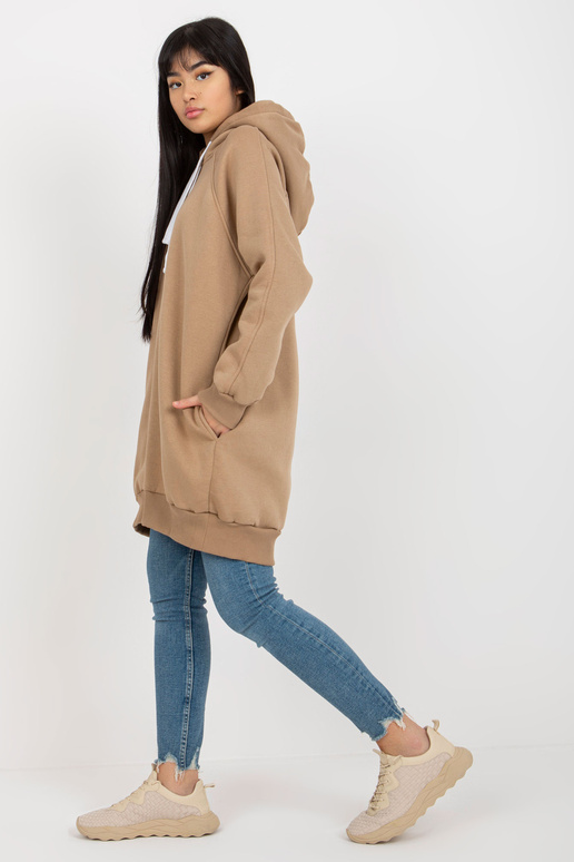 Tumši bēšs garš džemperis ar kabatām