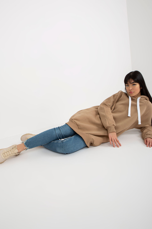 Tumši bēšs garš džemperis ar kabatām