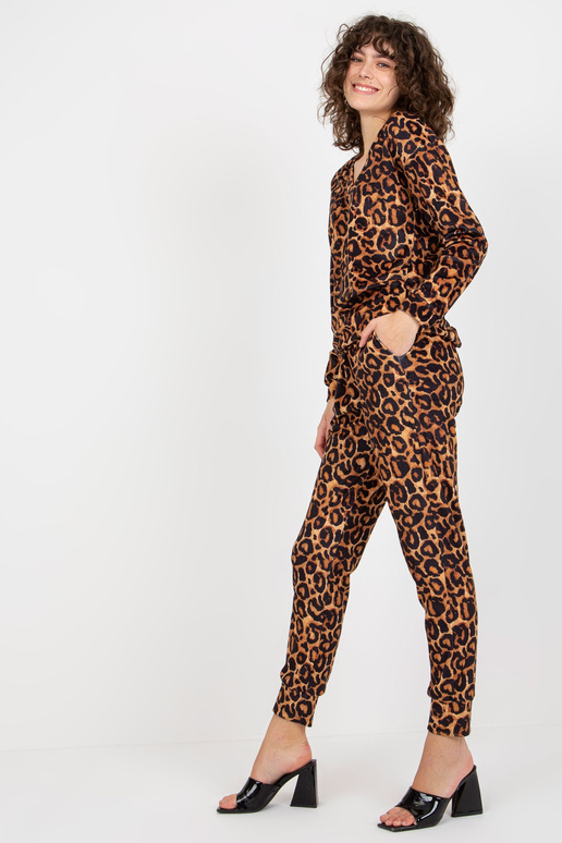Tumši bēšs un melns sieviešu leoparda velūra komplekts