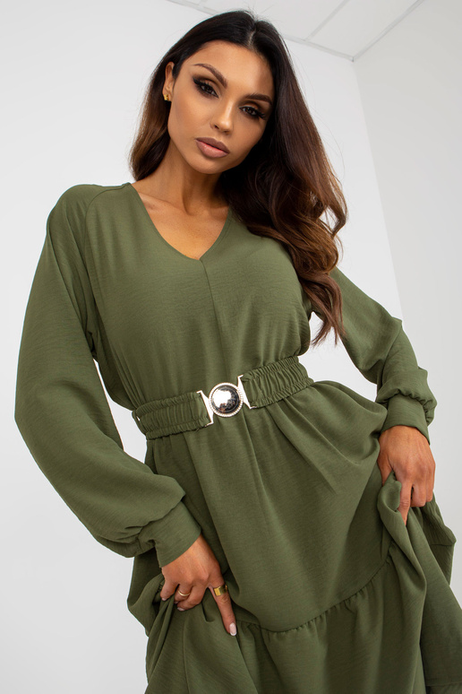 Khaki midi iepriecinoša volānu kleita...