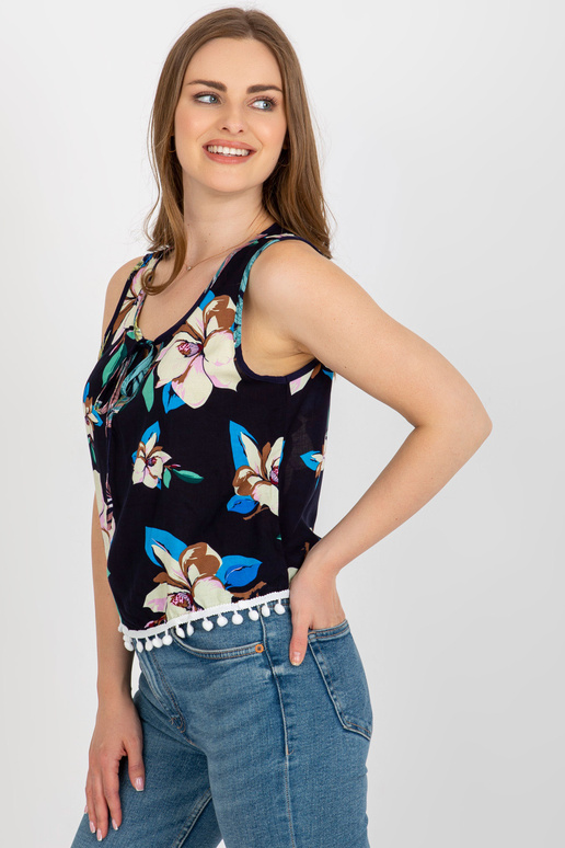 Tumši zila ziedu krāsas vasaras blūze...