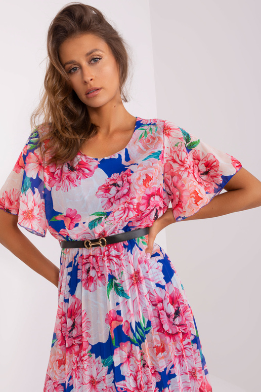 Tumši zili rozā ziedu midi kleita