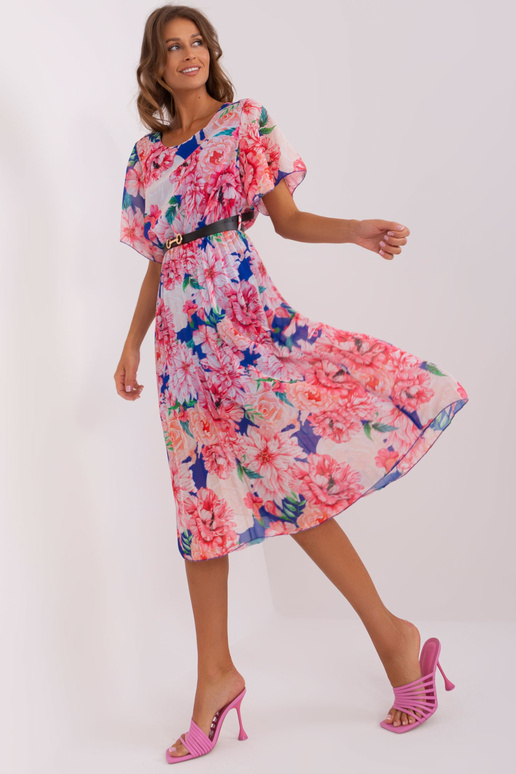 Tumši zili rozā ziedu midi kleita