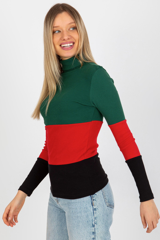 Tumši zaļa un melna rievota blūze ar...