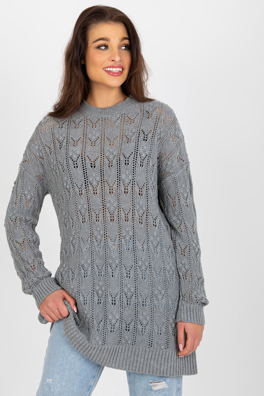 Pelēka ažūra trikotāžas kleita ar...