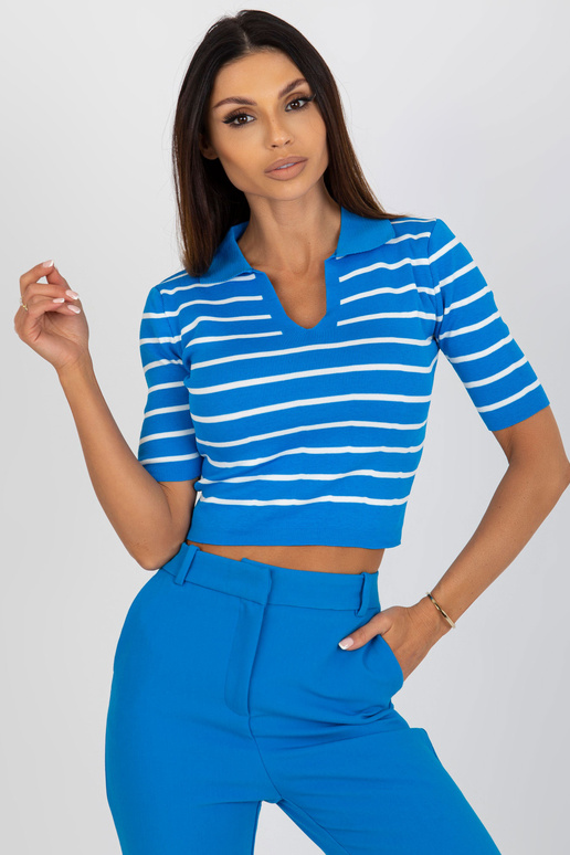 Zila īsa polo blūze ar apkakli