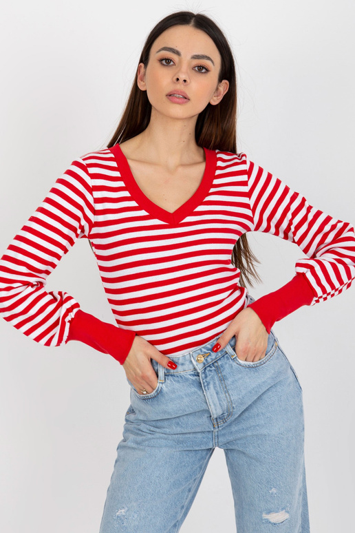 Sarkanbalta rievota pamata blūze ar V... Sarkanbalta rievota pamata blūze ar V...