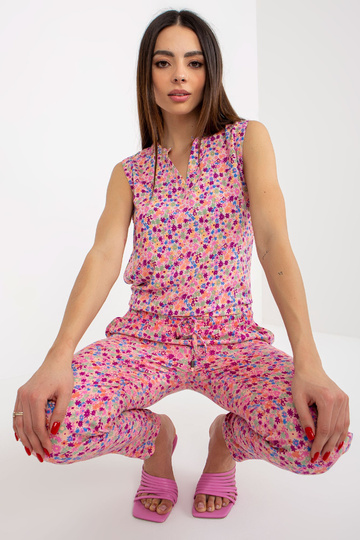 Rozā ziedu blūze ar V kakla... 2