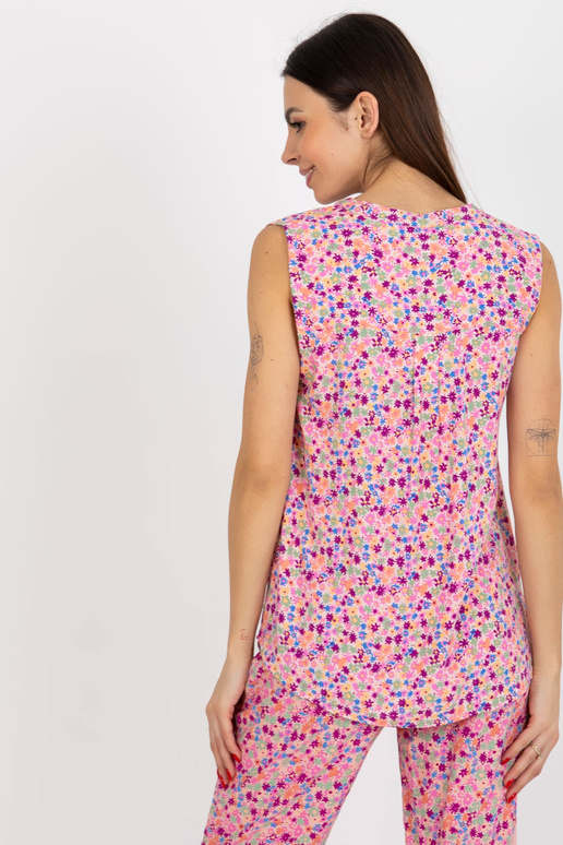 Rozā ziedu blūze ar V kakla...