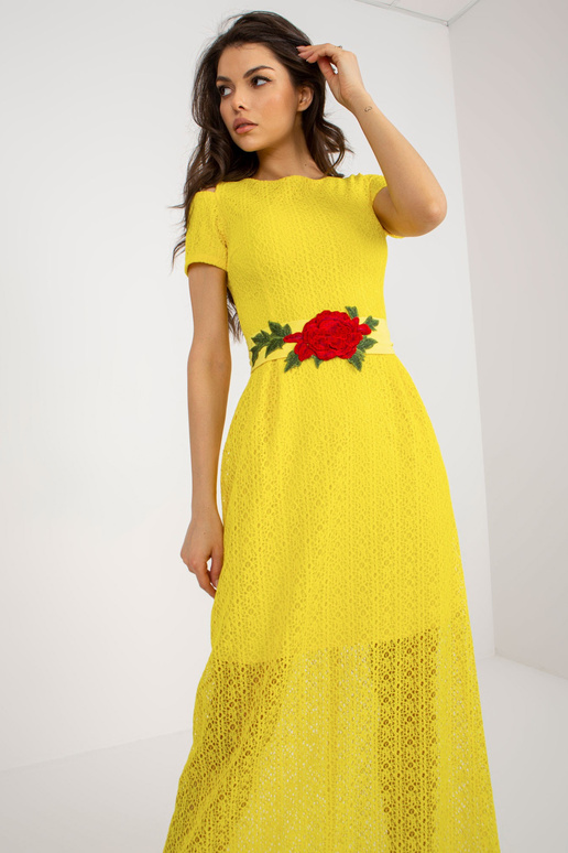 Yellow Off pleciem Maxi vakarkleita