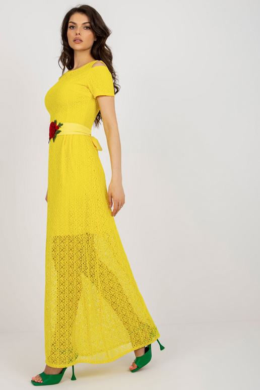 Yellow Off pleciem Maxi vakarkleita