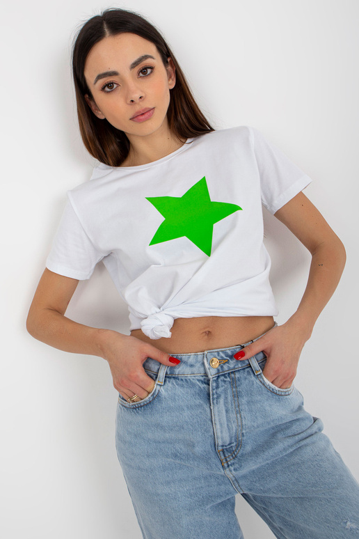 Balts un zaļš kokvilnas t-krekls ar...