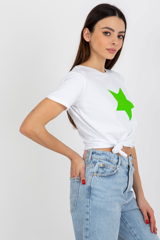 Balts un zaļš kokvilnas t-krekls ar...