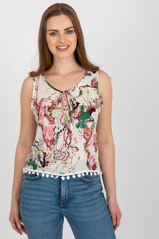 Balta un zaļa blūze ar apdruku bez...