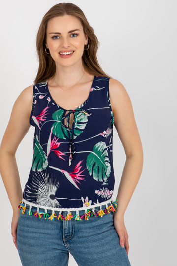 Tumši zila blūze ar īsām...