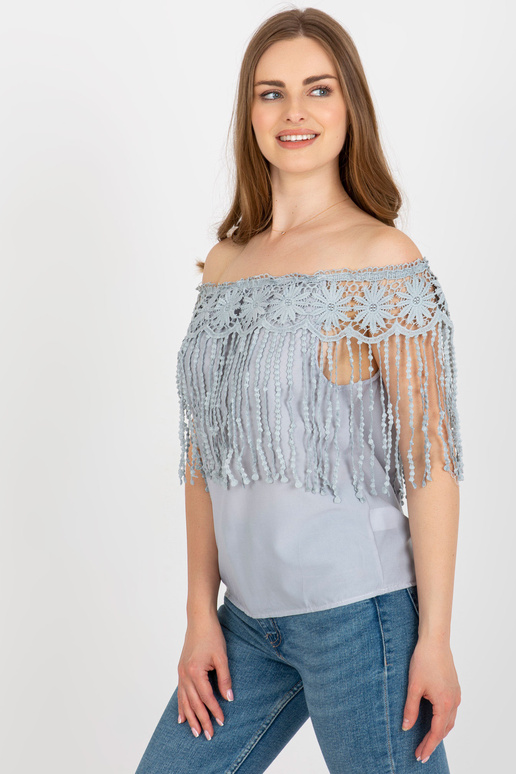 Pelēka sieviešu spāņu blūze ar mežģīnēm