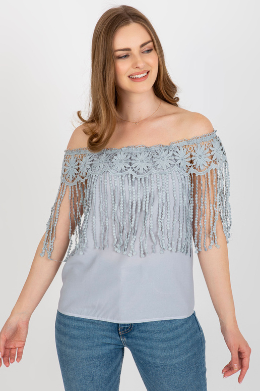 Pelēka sieviešu spāņu blūze ar mežģīnēm