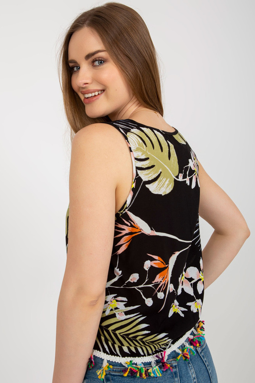 Melna vasaras blūze ar apdruku un...