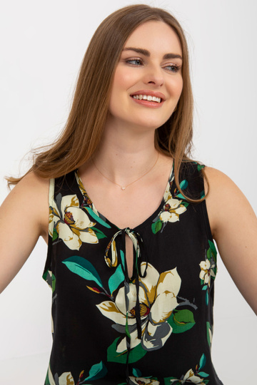 Melna ziedu blūze ar...