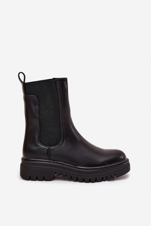 Stilīgi sieviešu zābaki ar platformu un plakanajiem papēžiem, ievelkamā modeļa, melnā krāsā Ravessa Stilīgi sieviešu zābaki ar platformu un plakanajiem papēžiem, ievelkamā modeļa, melnā krāsā Ravessa