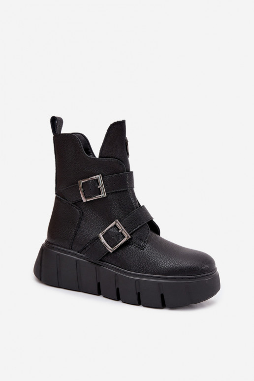   siltināti Sieviešu puszābaki ar platformu ar sprādzēm Vinceza 66842 Melns