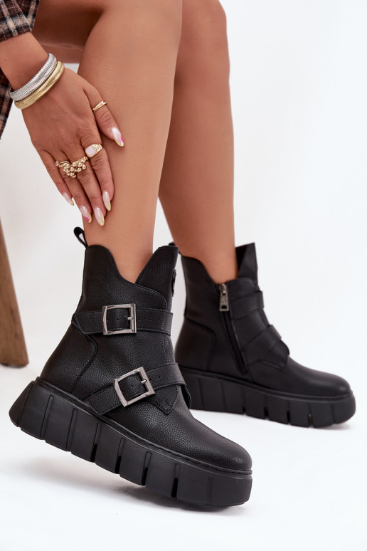   siltināti Sieviešu puszābaki ar platformu ar sprādzēm Vinceza 66842 Melns