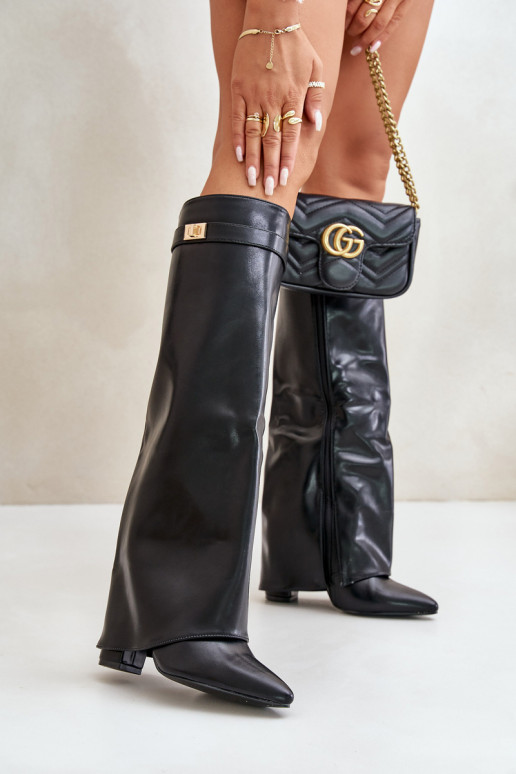 sieviešu garie zābaki Eko   Z Wywiniętą Cholewką ar papēdi Melns Avamora sieviešu garie zābaki Eko   Z Wywiniętą Cholewką ar papēdi Melns Avamora