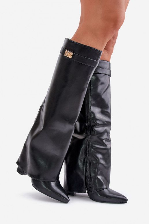 sieviešu garie zābaki Eko   Z Wywiniętą Cholewką ar papēdi Melns Avamora sieviešu garie zābaki Eko   Z Wywiniętą Cholewką ar papēdi Melns Avamora