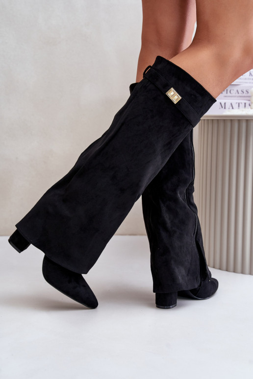 garie zābaki ar papēdi Z Wywiniętą Cholewką siltināti Melns Urelli garie zābaki ar papēdi Z Wywiniętą Cholewką siltināti Melns Urelli