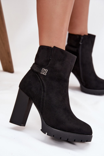 siltināti Sieviešu puszābaki ar dekorētiem papēžiem Melns Zayna