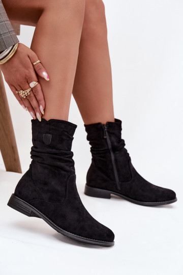 siltināti Sieviešu puszābaki ar saburzītu zoli ar platiem papēžiem Melns Krisia