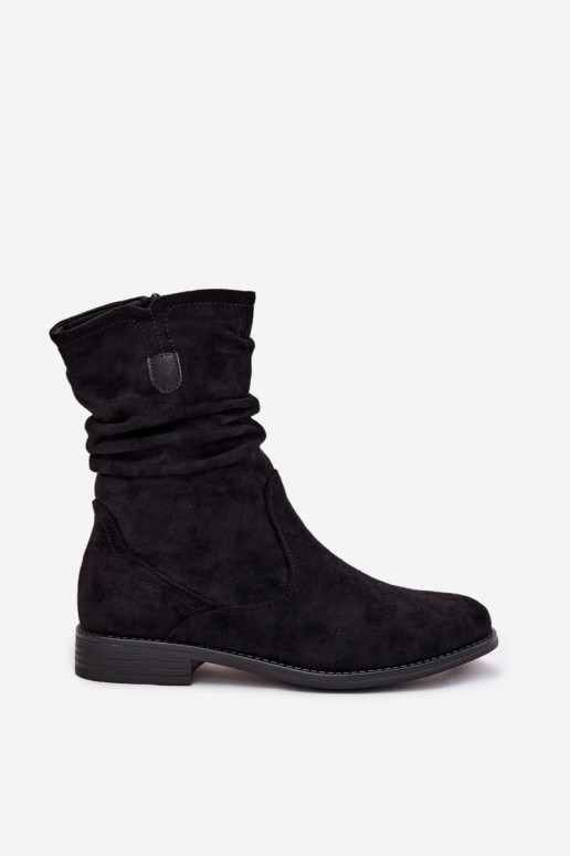 siltināti Sieviešu puszābaki ar saburzītu zoli ar platiem papēžiem Melns Krisia